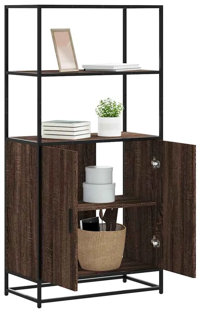 Credenza Rovere Marrone 68x35x139 Cm Legno Multistrato Metallo /