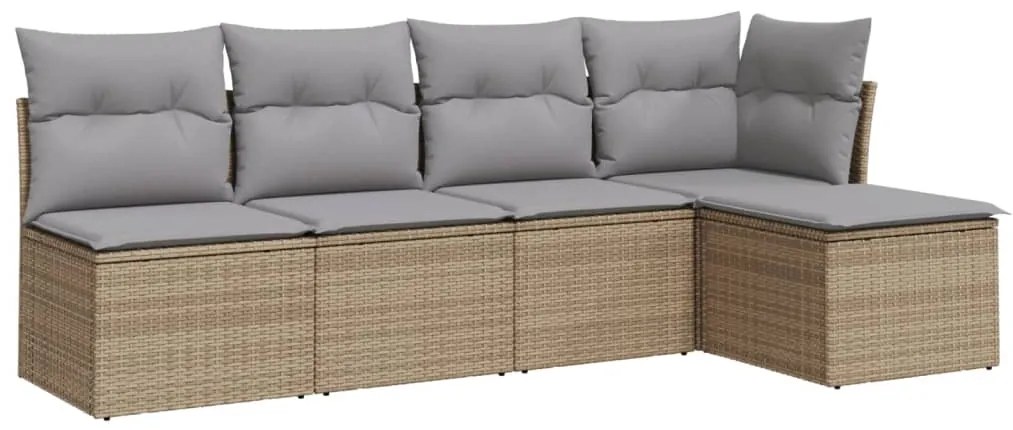 Set divano da giardino 5 pz con cuscini beige in polyrattan