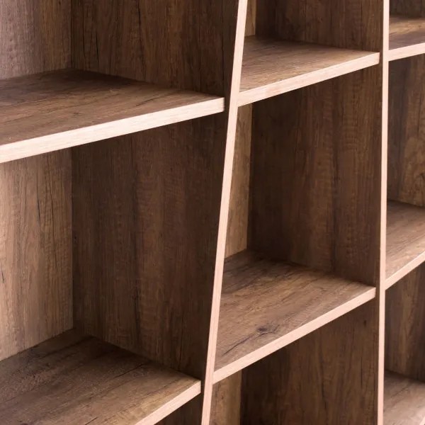 Libreria in legno Noce 227x200h cm con 5 elementi e vani trapezoidali TREK