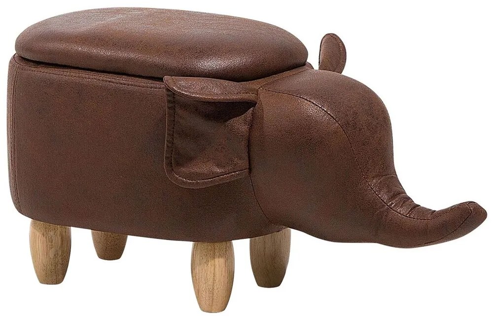 Pouf in tessuto similpelle marrone scuro ELEPHANT Beliani