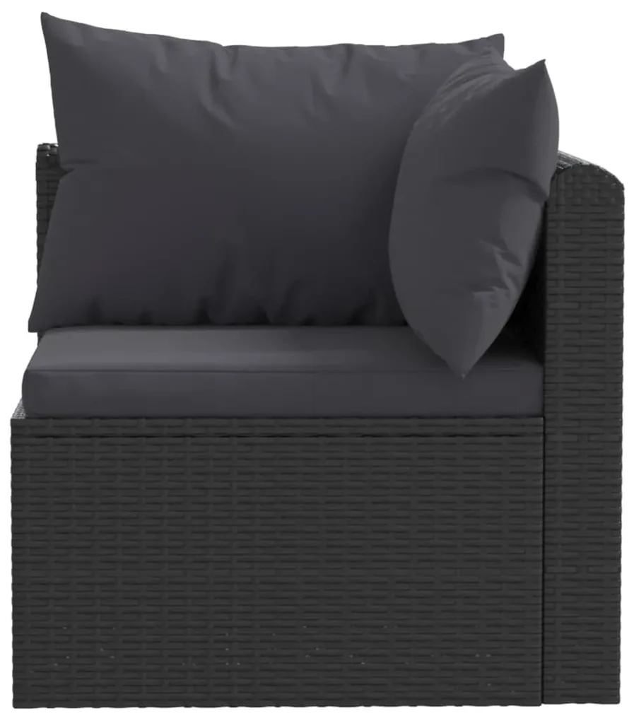 Set divani da giardino 3 pz con cuscini in polyrattan nero