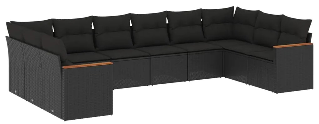 Set divani da giardino 10pz con cuscini in polyrattan nero