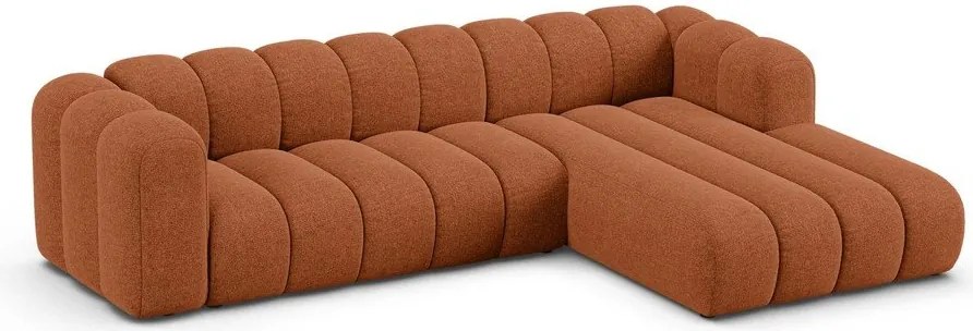 Divano angolare color mattone (con penisola a destra/con chaise lounge) con rivestimento in ciniglia Lupine – Micadoni