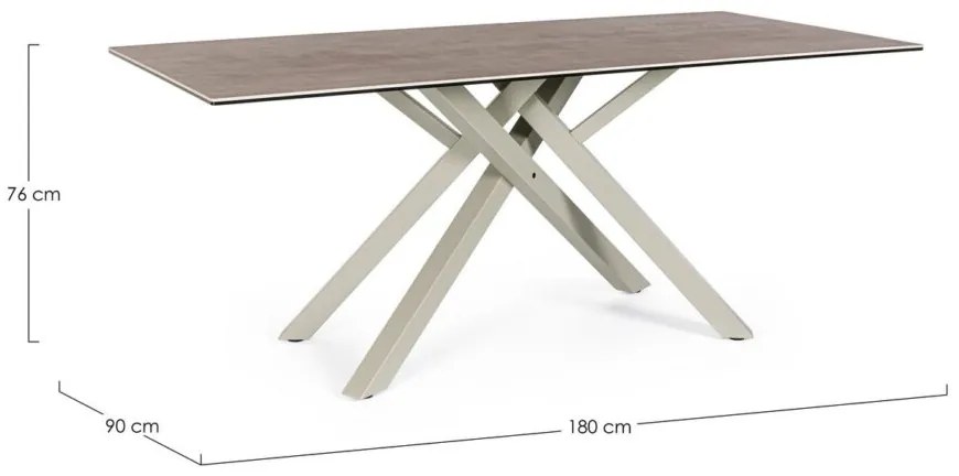 Tavolo SEAN in ceramica effetto cemento e gambe in acciaio tortora 180&#215;90 cm