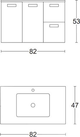 Mobile bagno sospeso 82 cm base 2 ante e 2 cassetti con lavabo ANGELA2 Quercia Naturale