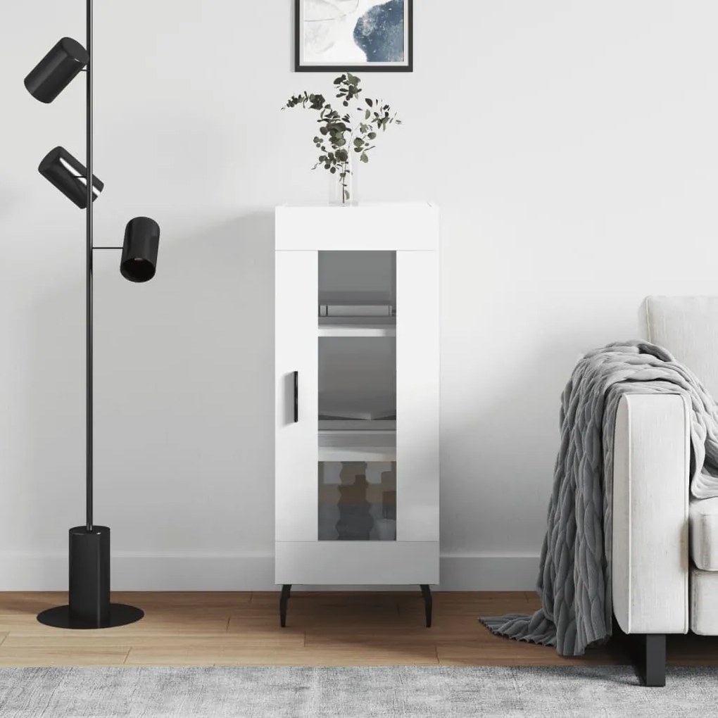 Credenza Bianco Lucido 34,5x34x90 Cm İn Legno Multistrato /