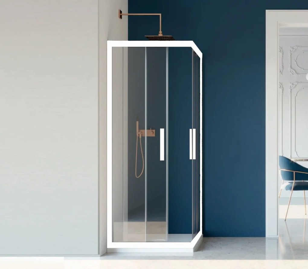Box Doccia colorato Cristallo 6mm trasparente apertura angolare reversibile colore bianco 70x90 cm