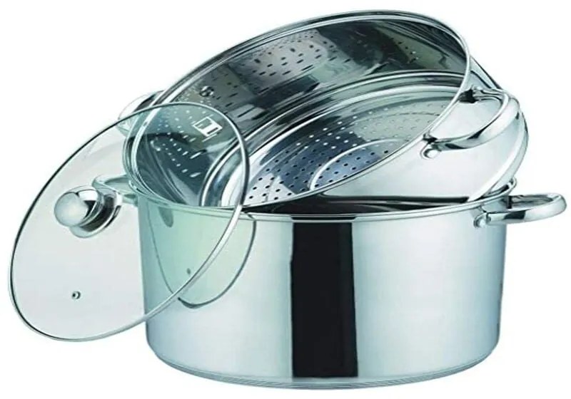 Beko - kamberg Couscoussiera, Vaporira, Pentola 3 en 1, Diametro 26 cm, 10 Litri, Acciaio Inox, Coperchio in Vetro, Tutti Fornelli y induzione