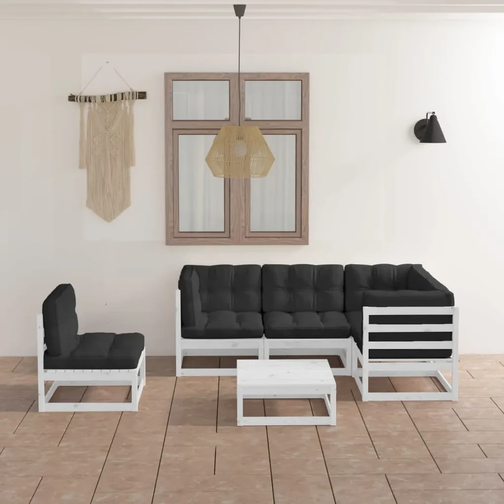 Set divani da giardino 6 pz con cuscini legno massello di pino
