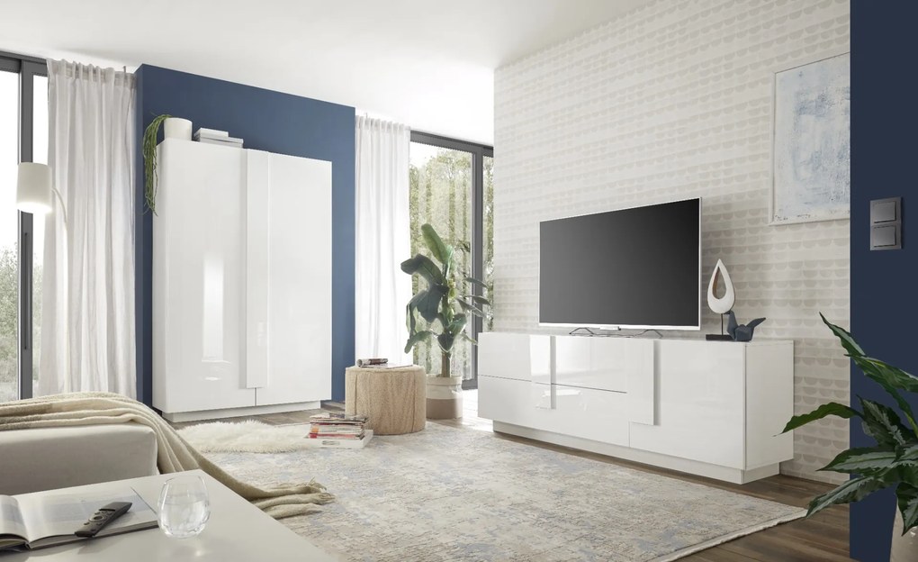 Credenza 2 ante linea Sax in finitura Bianco Lucido con serigrafia
