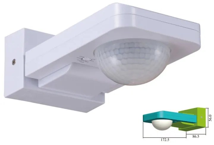 Sensore di Movimento a Infrarossi e Crepuscolare Montaggio a Parete Muro Carcassa Bianca IP65 Esterno Braccio Orientabile SKU-1500