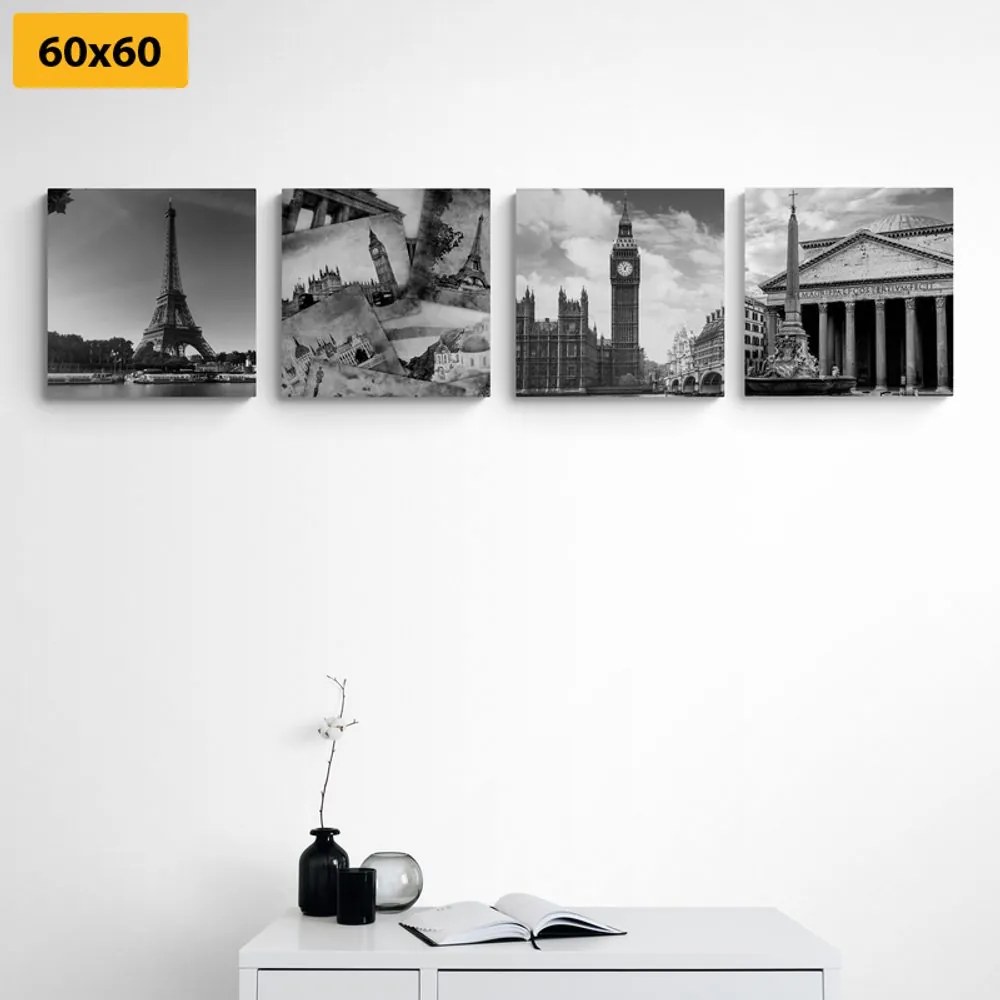 Set di quadri – Monumenti storici in bianco e nero