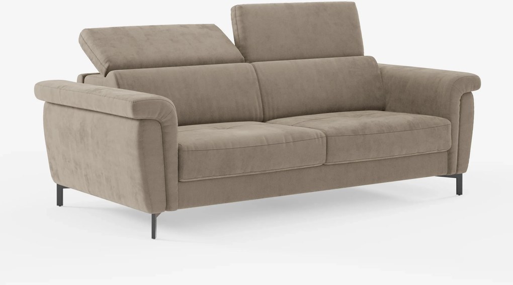 Capri divano letto di design con piedini alti - poggiatesta reclinabili in raffinato tessuto effetto velluto smacchiabile T30
