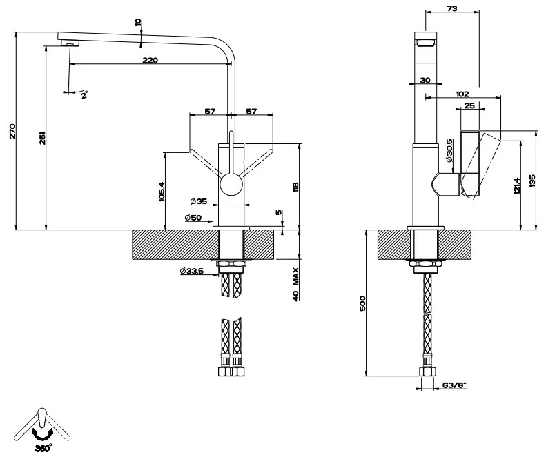 Miscelatore Monocomando Con Canna Girevole Per Lavello Cromo Helium 17015 Gessi