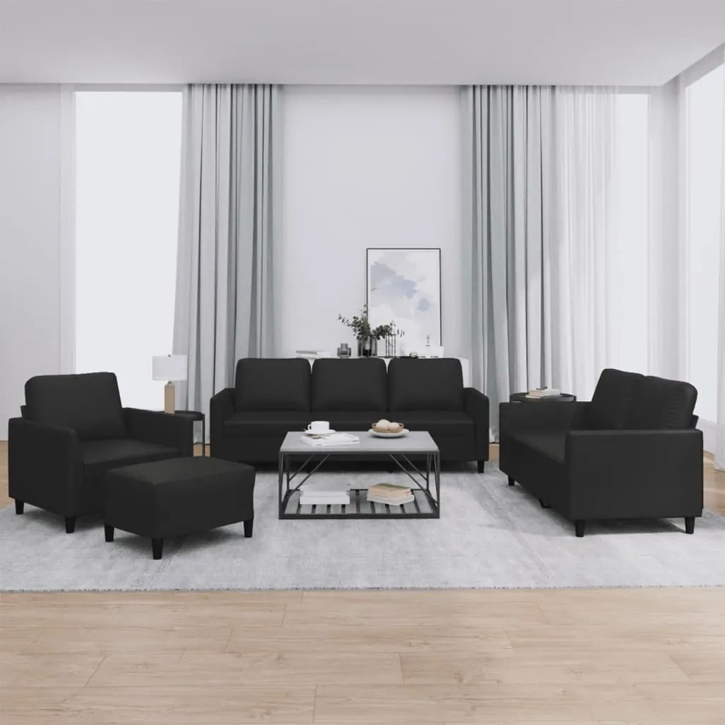 Set Di Divani 4 Pz Con Cuscini Nero İn Similpelle /
