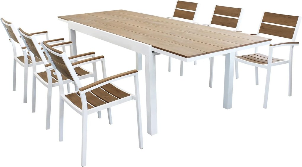 VIDUUS - set tavolo in alluminio e polywood cm 160/240 x 95 x 75 h con 6 poltrone Viduus