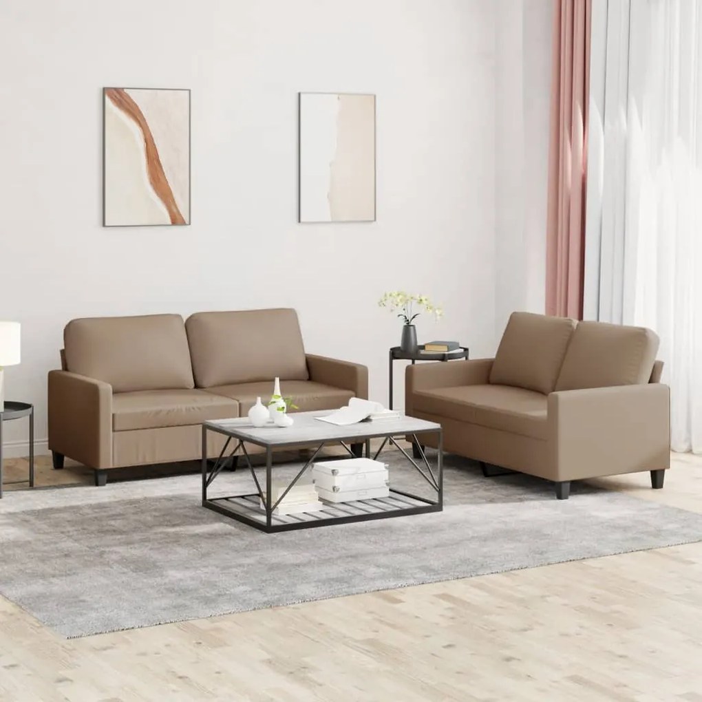 Set Di Divani 2 Pz Con Cuscini Cappuccino İn Similpelle /