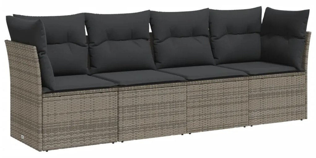 Set divani da giardino 4 pz con cuscini in polyrattan grigio