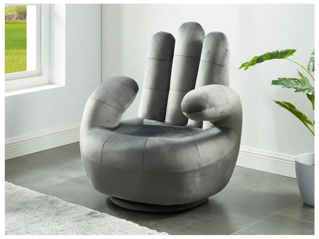 Poltrona a forma di mano girevole in velluto Antracite - CATCHY