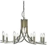 Lampadario Industrial-Nordico Ascona Acciaio Ottone Vetro 8 Luci E14