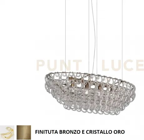 Giogali sospensione ov1 cristallo oro e bronzo opaco 4 luci attacco...