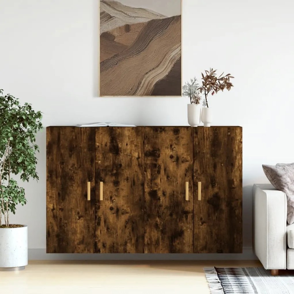 Armadietti A Parete 2 Pz Rovere Fumo İn Legno Multistrato /