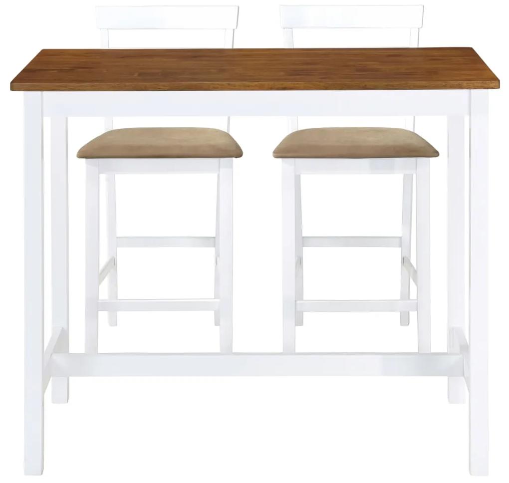 Set tavolo e sedie da bar 3 pz legno massello marrone e bianco