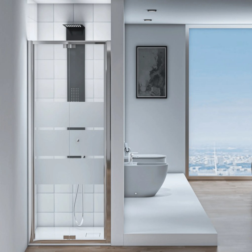 Box Doccia a Soffietto 90 Cm Feridras "T-Squared" Alluminio Lucido/Vetro Serigrafato
