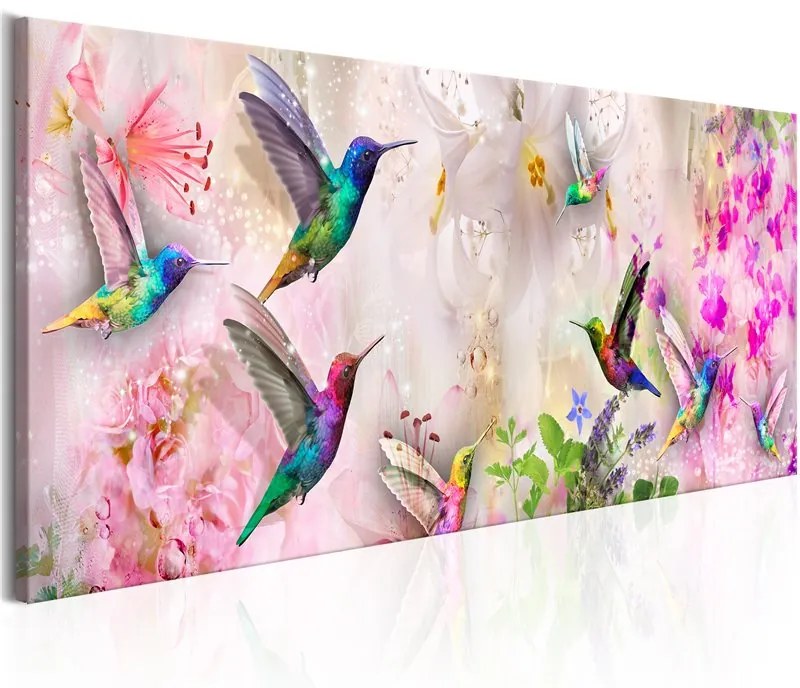 Quadro Colourful Hummingbirds (1 Part) Narrow  Colore Rosa, Dimensioni e Misure 120x40