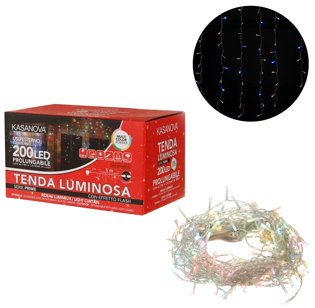 Tenda luci di Natale 200 LED estensibile colorate