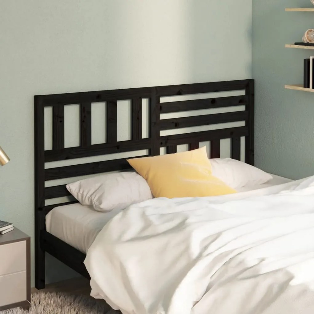 Testiera Per Letto Nera 141x4x100 Cm İn Legno Massello Di Pino /