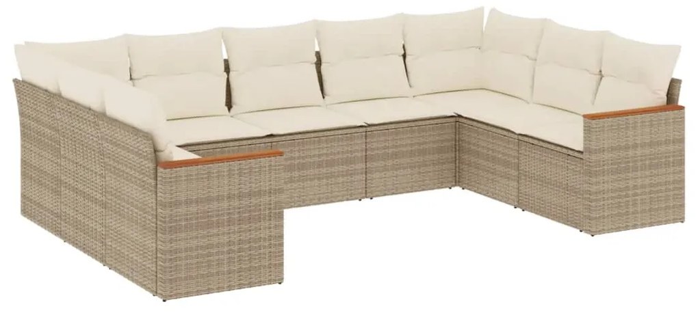 Set divano da giardino 9 pz con cuscini beige in polyrattan