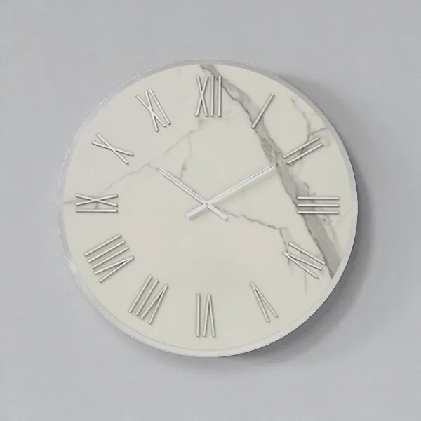 Orologio rotondo D60 cm ANSEL in kerlite Bianco con dettagli Argento