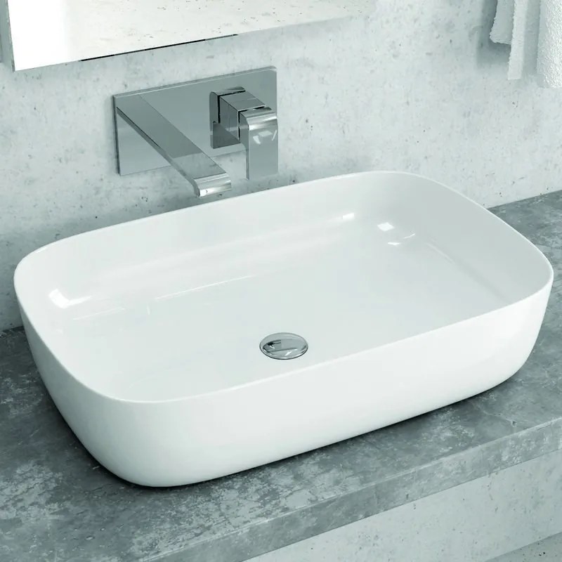 Lavabo da appoggio 60cm linee arrotondate bianco | Litos-0013 - KAMALU