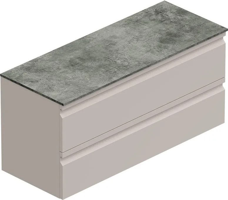 Mobile Pull L120 H55 P45 taupe opaco laccato con 2 cassetti a chiusura ammortizzata e top gres nero Creta, piedini non inclusi