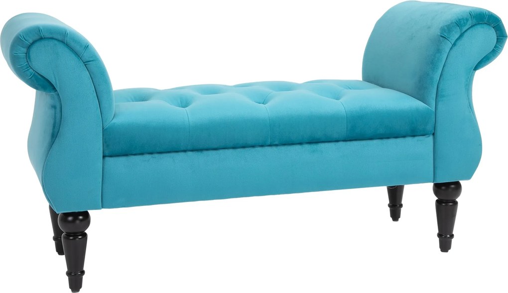 Panca con Braccioli in Tessuto Velluto Capitonné 117x40x58 cm  Blu...