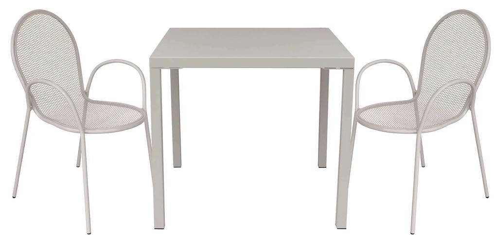 INDEX - set tavolo in alluminio e teak cm 80 x 80 x 73h con 2 poltrone Maris