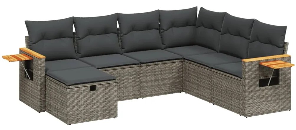 Set Divani da Giardino 7 pz con Cuscini Grigio in Polyrattan