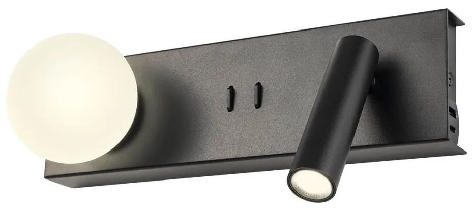 Redo 01-4663 - Applique LED NORMA LED/5W/230V + LED/3W CRI 90 USB nera