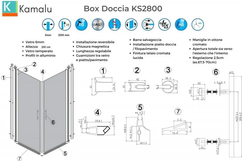 Kamalu - Box doccia angolare 90x85 due ante battenti finitura cromo | KS2800