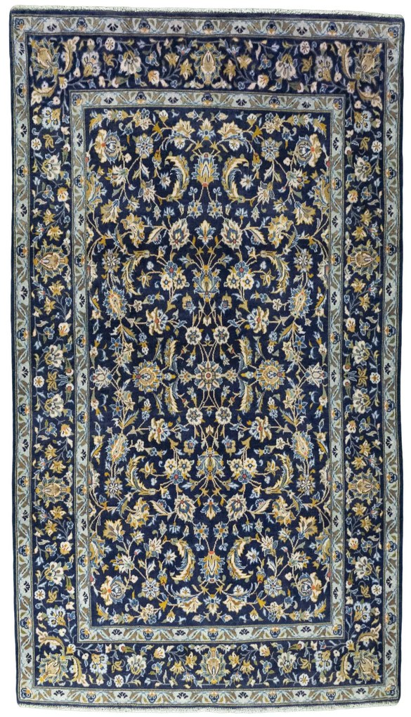 Kashan Tappeto 250x140 Blu (Iran) Annodato A Mano