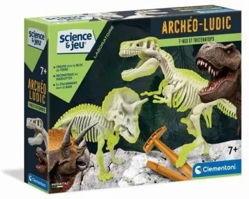 Dinosauro Clementoni Archéo Ludic - T-Rex  Triceratops Phosphorescent