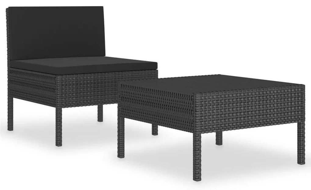 Set da giardino 2 pz con cuscini nero in polyrattan