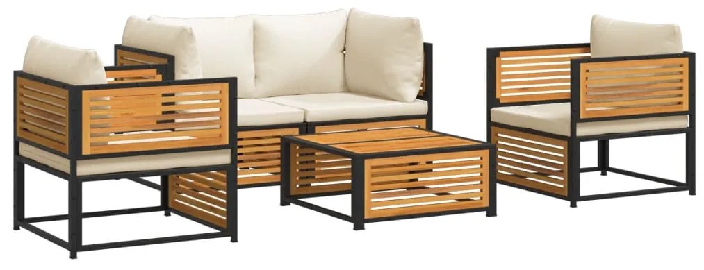 Set divano da giardino 5 pz con cuscini legno massello acacia