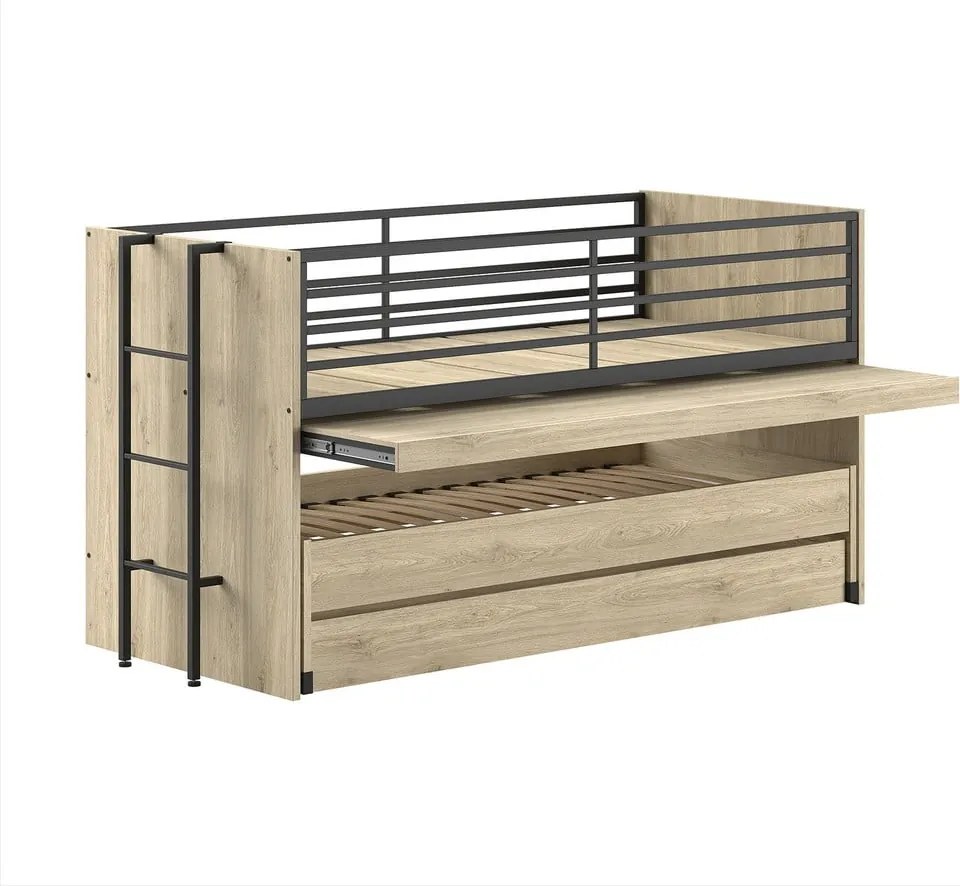 Letto da bambini a castello/estraibile di colore naturale con scrivania con rete inclusa 90x200 cm Sam – Vipack