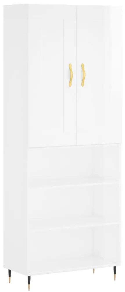 Credenza Bianco Lucido 69,5x34x180 cm in Legno Multistrato