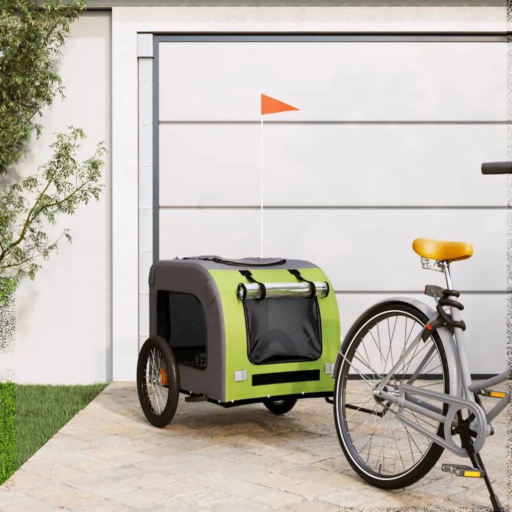 Rimorchio Da Bici Per Animali Verde E Grigio Oxford E Ferro /