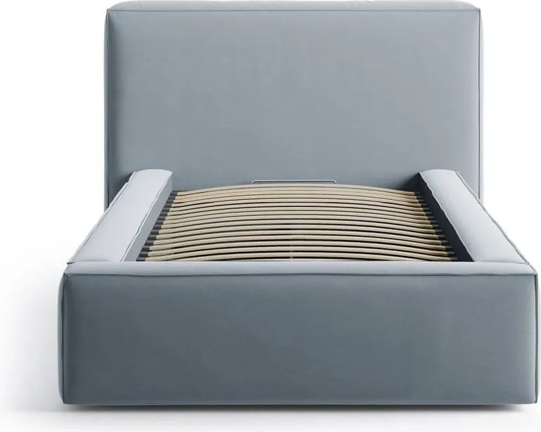 Letto singolo imbottito azzurro con contenitore con rete inclusa 90x200 cm Jodie – Micadoni