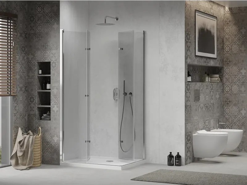 Mexen Lima Duo cabina doccia pieghevole 80 x 70 cm, trasparente, cromo + piatto Flat - 856-080-070-01-02-4010