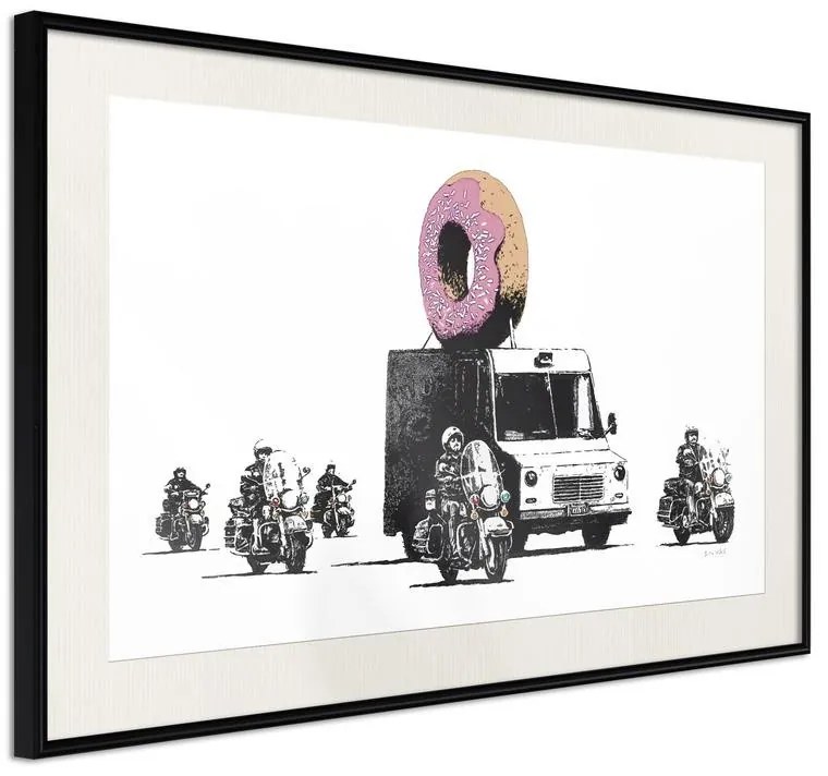 Poster  Banksy: Donuts (Strawberry)  Cornice Quadri Cornice nera con pass-partout, Larghezza x Altezza Home decor 60x40